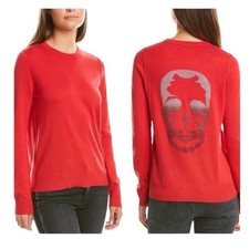 Zadig  Voltaire Miss M Skull Merino Wool Sweater Red Small Long Sleeve Bling