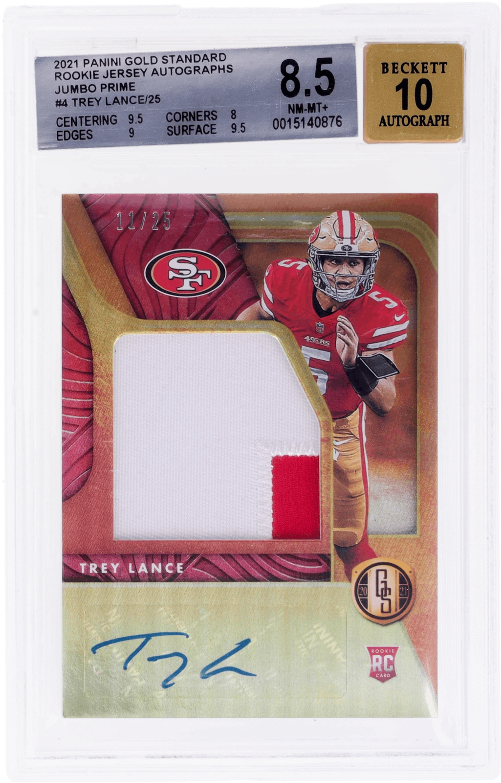 Trey Lance Panini Gold Standard Rookie Jersey Autographs Jumbo #RJJTRL Prime