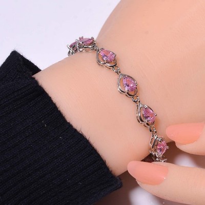 Pink Sapphire Simulated 925 Sterling Silver Tennis Bracelet 8.99'' B_9730_696_19