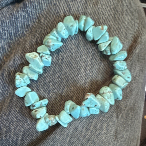 Blue Stone Chip Beaded Stretch Bracelet, Sizable, Stone Material