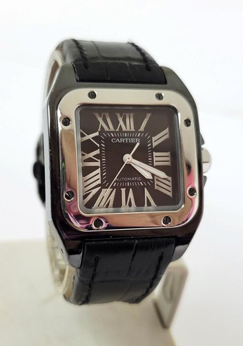 Black PVD Unisex CARTIER SANTOS 100 Black Dial Automatic Watch Ref 2878* Good