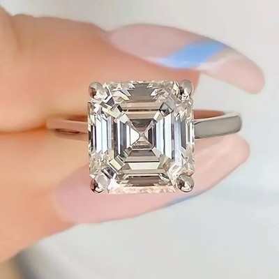 5.00 Ct Certified Asscher Cut Solitaire White Diamond 925 Silver Sterling Ring