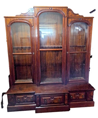 ANTIQUE VICTORIAN WALNUT TRIPLE BOOKCASE GUN CABINET