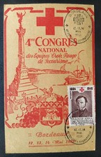 Carte Congrès Croix-Rouge Timbre N° 889 Oblitéré Bordeaux 1951 + Vignette