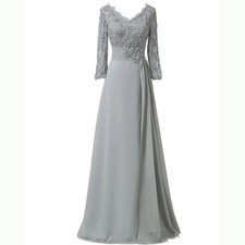 Lace Mother Of The Bride Groom Dresses Long Sleeves Sequin V Neck Chiffon