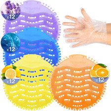 48 PACK Urinal Deodorizer Screen with 100 Gloves-3D Wave Anti-Splash Odor Protec