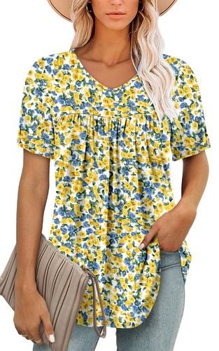ONLYSHE Fit and Flare Shirts Womens Summer Tops Short Sleeve Flowy Casual Plu...