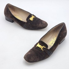 Salvatore Ferragamo Vintage Suede Leather Low Heel Loafers Brown Size 7