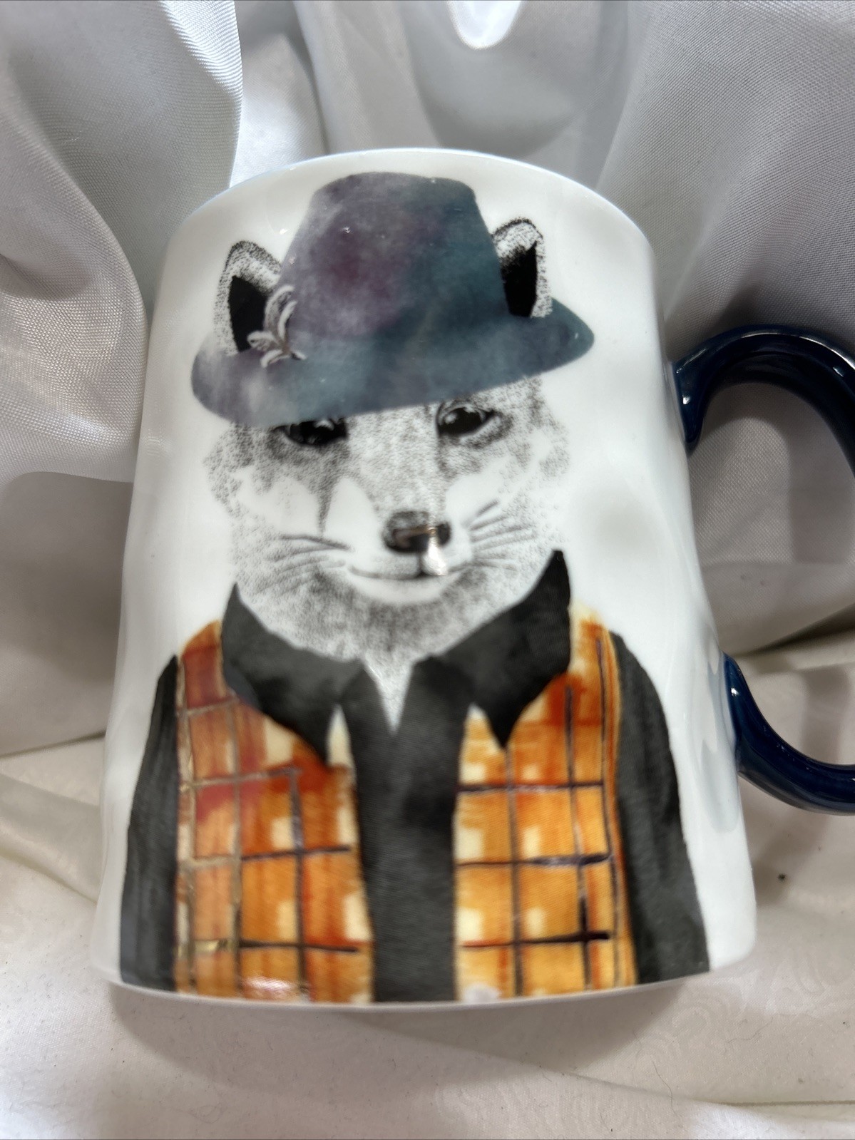 Hipster Fox Coffee Mug 12 Oz Stoneware Cup with Thumbprint Design by Signature Collection