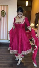 Exclusive Festive Vichitra Silk Sequence Embroidery Anarkali Set with Moti Work