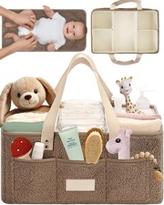 Baby Diaper Caddy Organizer with Portable Changing Mat - Teddy Fleece Diaper ...