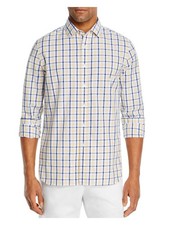 Designer Brand Mens Yellow Tartan Plaid Classic Fit Button Down Casual Shirt L