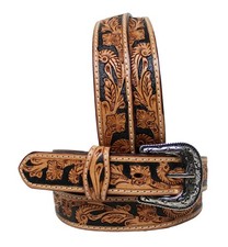 26 Kids Western 1-1/4" Floral Inlay Full-Grain Leather Belt 26RS03C