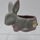 NILOAK  Art Pottery Bunny Planter Turquoise Green/Pink Arts & Crafts Glaze 1940