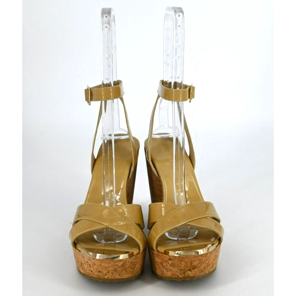 Sandalias de cuña de corcho Jimmy Choo talla EU 38 US 8 tostadas punta abierta acento dorado  Foto 3 de 4