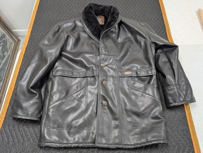Vintage MENS V Alta Moda Italy Faux Leather Sherpa Lined Jacket Black XL