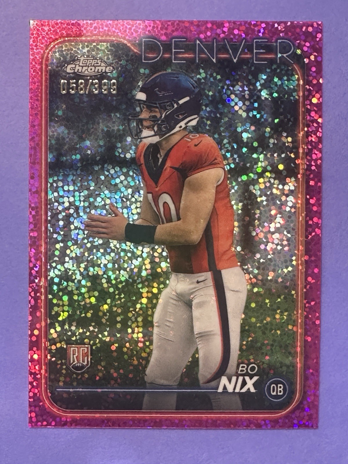2024 Topps Chrome Bo Nix Magenta Speckle Refractor /399 RC 206 Broncos