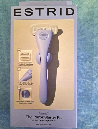 Estrid The Razor Starter Kit Purple Steel Handle, Razor Cartridges Wall Holder