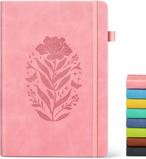 Lined Journal Notebook for Women, A5 Pink Hardcover Leather Journals for Writing
