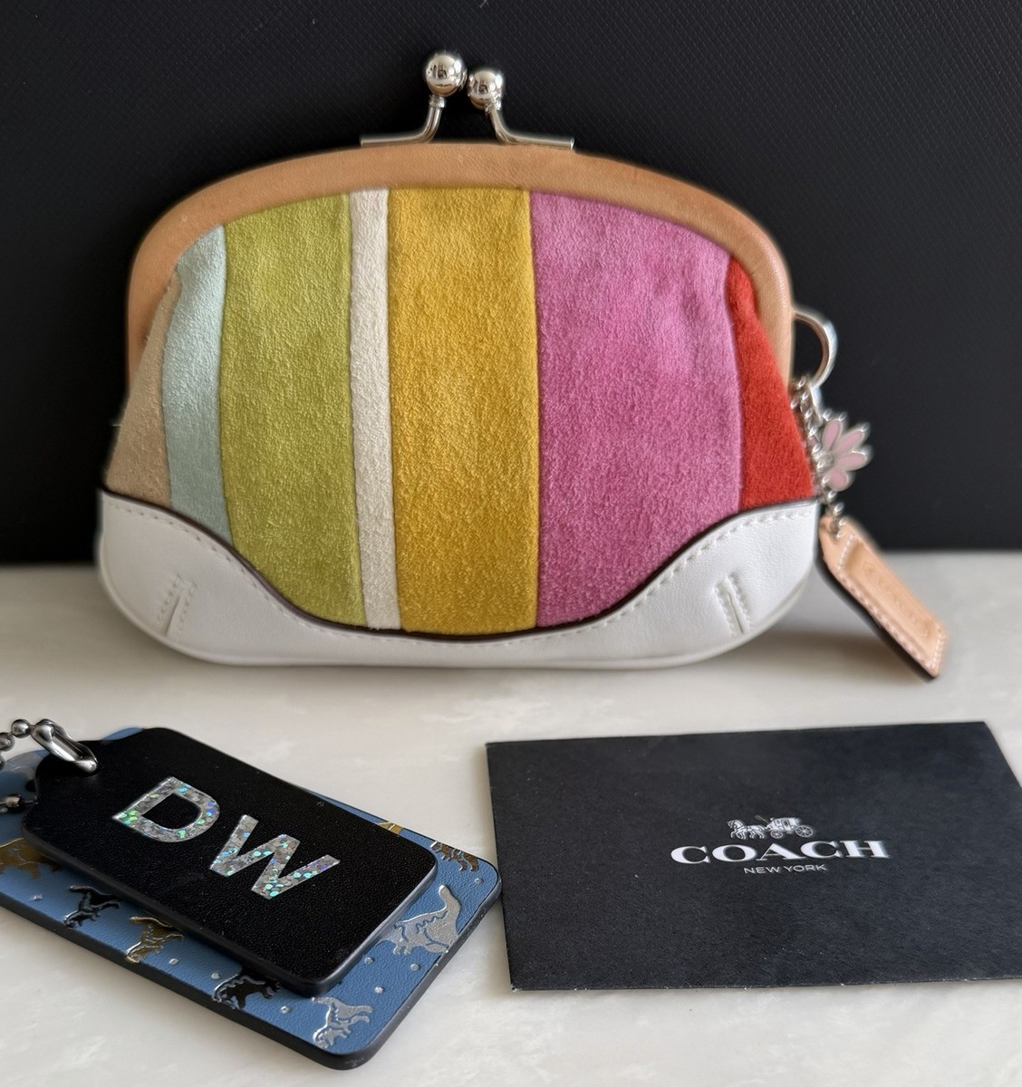 COACH MULTICOLOR LEGACY SUEDE KISSLOCK COIN PURSE | eBay