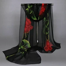 Women's Long Flower Chiffon Scarf Soft Wrap Ladies Shawl Silk Scarves