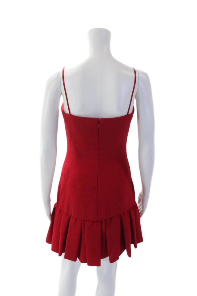 Vestido feminino Jill Jill Stuart com zíper nas costas alça espaguete gola V babado vermelho tamanho 0 - Imagem 3 de 4