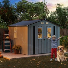 8x8 FT Outdoor Metal Storage Shed Garden Tool Shed w/4 Windows & Lockable Doors