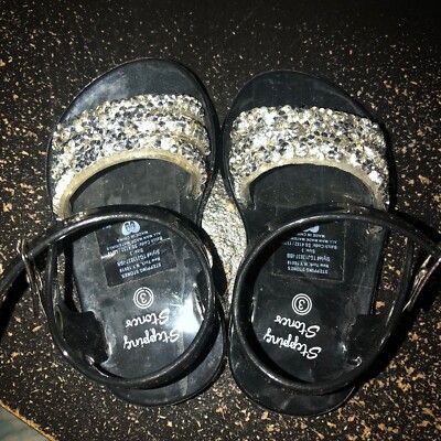 NEW Stepping Stones Glitter Bling Strap Baby Sandals Black SZ 3