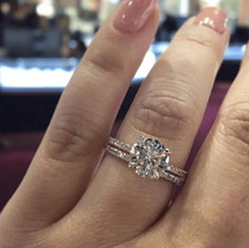 Round Cut Engagement Wedding Ring Sets Micro Pave Eternity Band 925 Silver