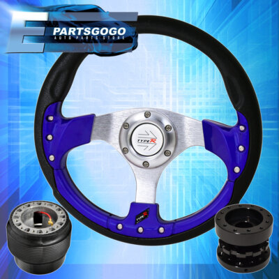 Blue Fusion Style Steering Wheel + Hub Adapter + Hub Extender For 89-05 Eclipse
