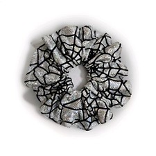 Handmade Scrunchie New Hair Tie Halloween White Glitter Web Spandex Size: Large.