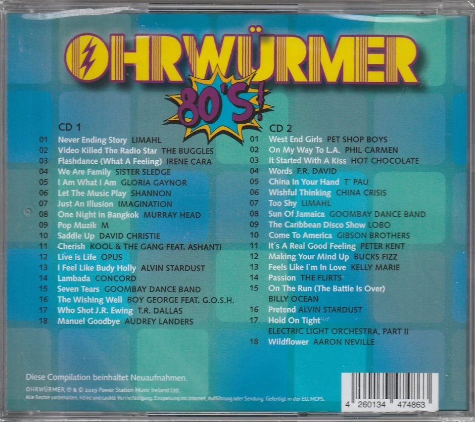 OHRWÜRMER 80´s! / Limahl, Opus, Gombay Dance, T`Pau, Hot Ch. ( (NEU/OVP, 2 CDs) - Bild 2 von 2