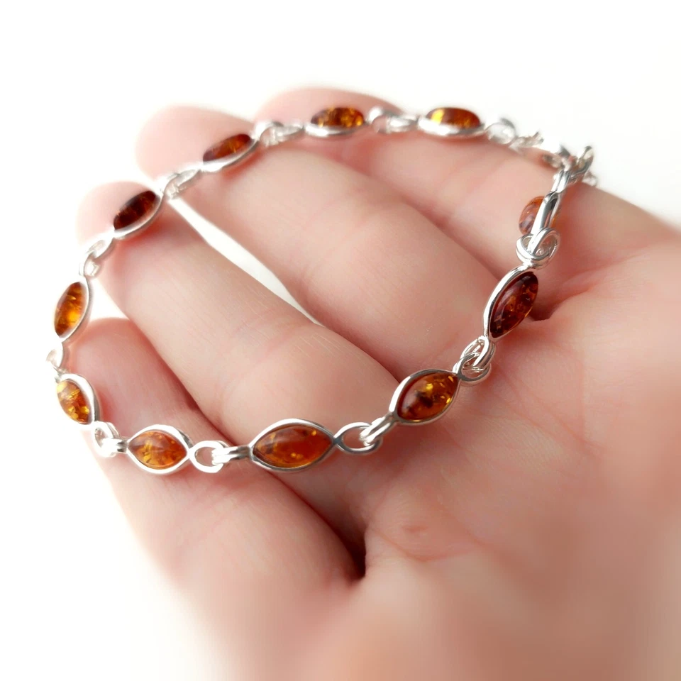 Cognac Amber bracelet, silver bracelet with natural Baltic amber, gemstone - Image 3 of 4