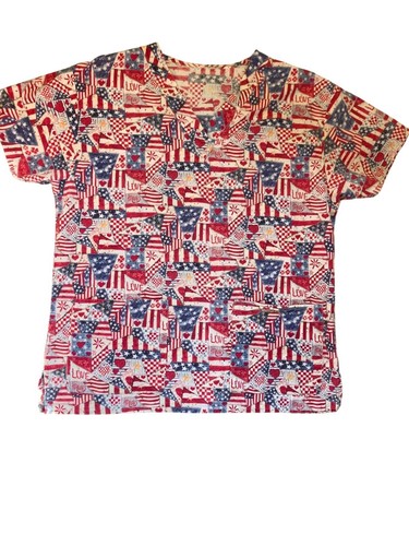 Patriotic Scrub Top With Love & Flags Print - Picture 9 of 9