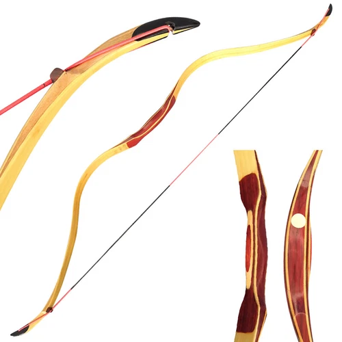 15-50lbs Traditional Recurve Bow Wooden Longbow Tartar Archery Hunting Target - Picture 1 of 24