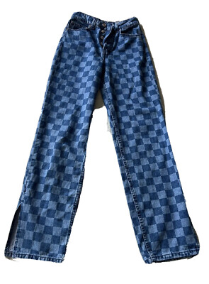 H&M Size Divided Jeans High Waist Plaid Inseam 29” Cotton Slit