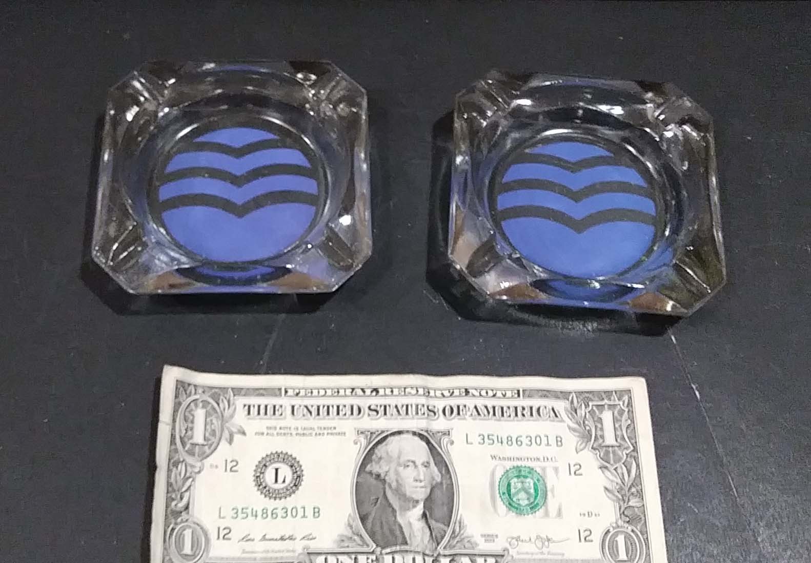 Vintage set of 2 Blue Waves Glass Ashtrays eBay