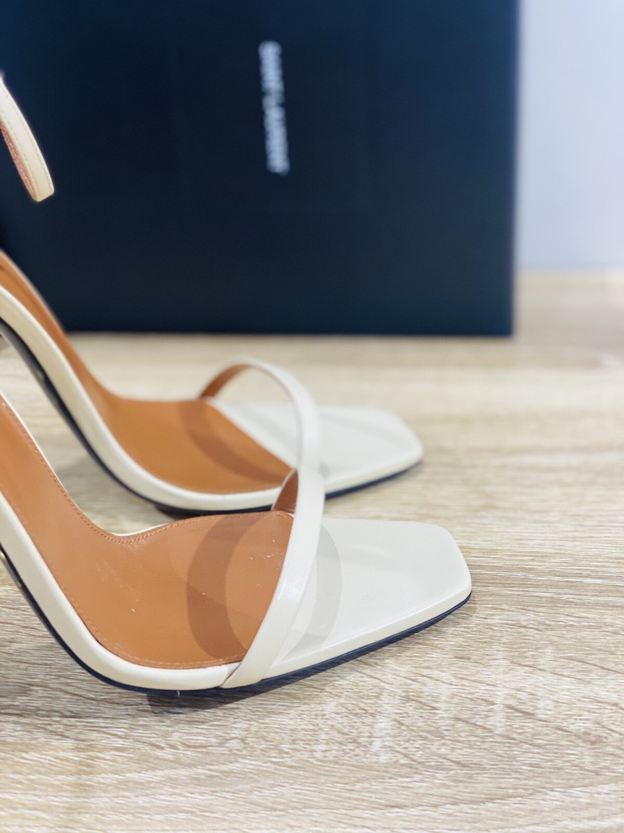 Saint Laurent Sandales Opyum En Cuir Réel Beige Femme Talon Logo