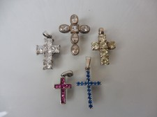 5 Beaux Vieux Pendentifs Croix, Crucifix 925 Argent Avec Des Pierres Taillées