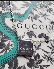 New $650 AUTHENTIC GUCCI Square Plate Tag Necklace Pendant Silver 925  Sterling 