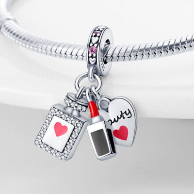 Beauty Love Herz Parfum roter Lippenstift Mama Tochter Charm Sterlingsilber 925