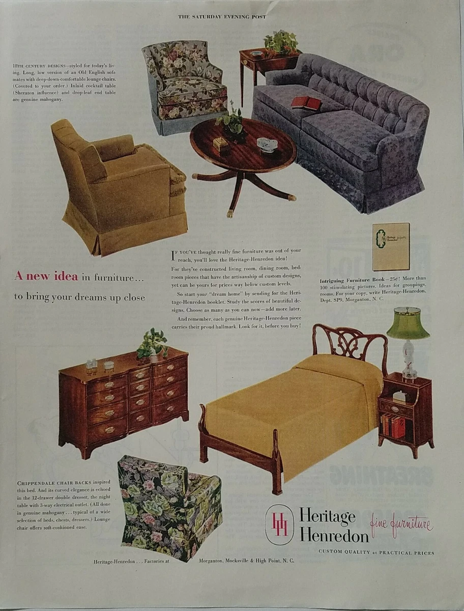 1950 Heritage Henredon mid century living room bedroom furniture vintage ad