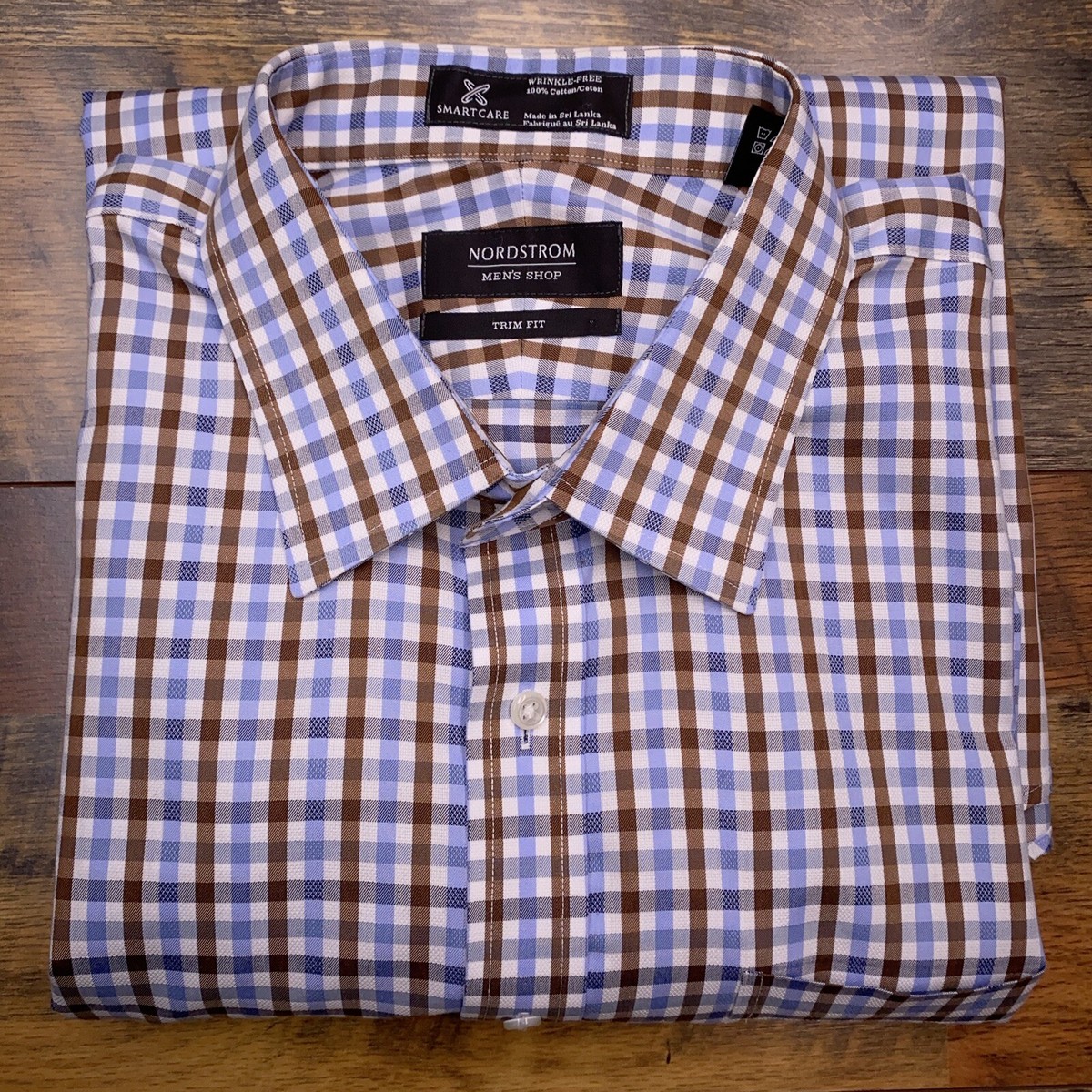 Nordstrom Trim Fit Shirt Adult 17 Plaid Button Up Wrinkle Free Mens
