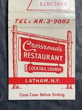 Restaurant Matchbook Cover Crossroads Cocktail Lounge Latham New York