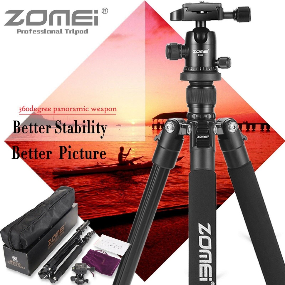 ZOMEI Q555 Aluminum Tripod & Monopod – Travel Stand With Ball Head