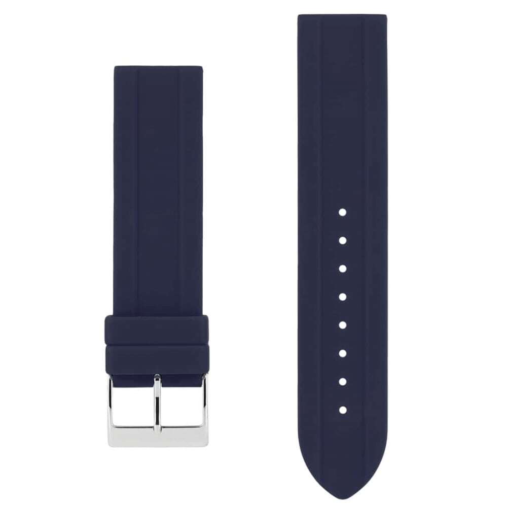 Bracelet 22mm en silicone bleu nuit et boucle acier argent pour Akteo