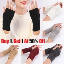 2025 Womens Fingerless Gloves Winter Warm Knit Crochet Thumbhole Arm Warmers USA