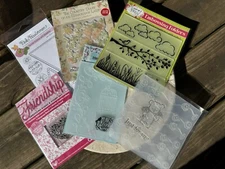 Nice Lot!~4 Embossing Folders & 2 Stamps~Birdcage,Clouds~Cardmaking Papercraft