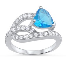 Blue CZ Heart Swirl Unique Ring New 925 Sterling Silver Band Sizes 5-10