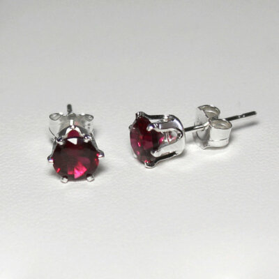 Ruby Stud Earrings Sterling Silver 925 / Round-Shaped / Lab-Created